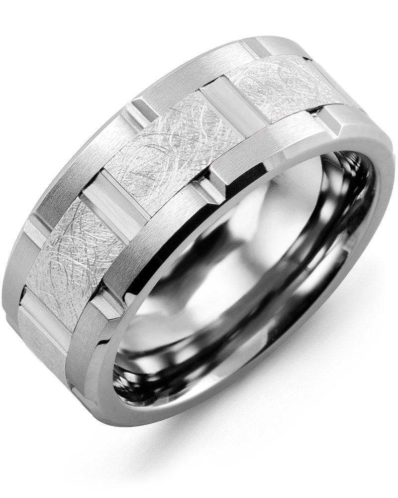 Madani Textured Grooved Wedding Ring MQE910EW Men's Wedding band