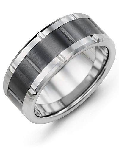 Madani Tungsten Ceramic Grooved Wedding Ring MHA900TC Men's Wedding band